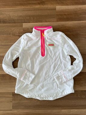Vineyard Vines White Pullover with Neon Pink and Neon Yellow Trim